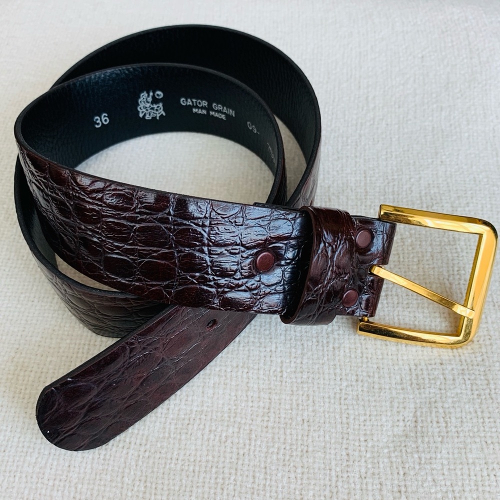 V.SPAIN Gator Grain Alligator Leather Textured Dark Brown Belt Size 36